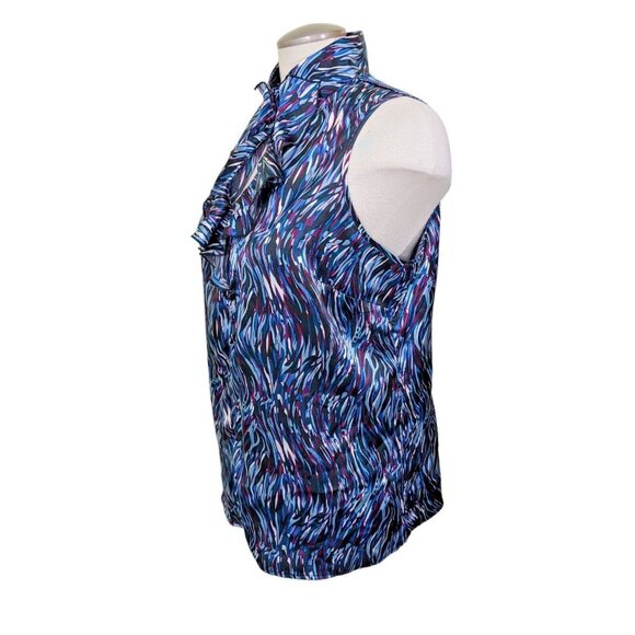 Zoe Skye Blouse Top Womens XL Ruffles Keyhole Sleeveless Blue Romantic Satiny - Picture 5 of 6